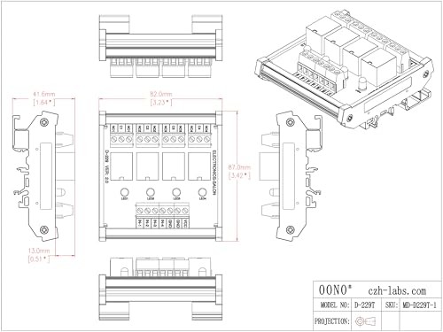 DIN Rail Mount 4 SPDT 10Amp Power Relay Interface Module, DC 24V Version.