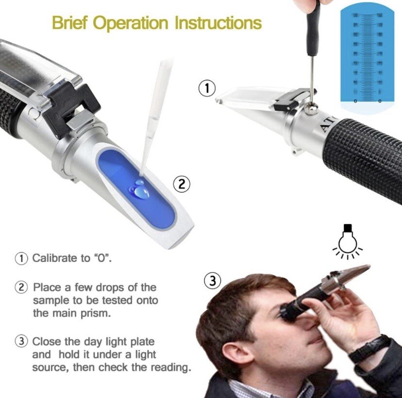 Portable Hand Held Refractometer, ATC, with Case and Accessories
