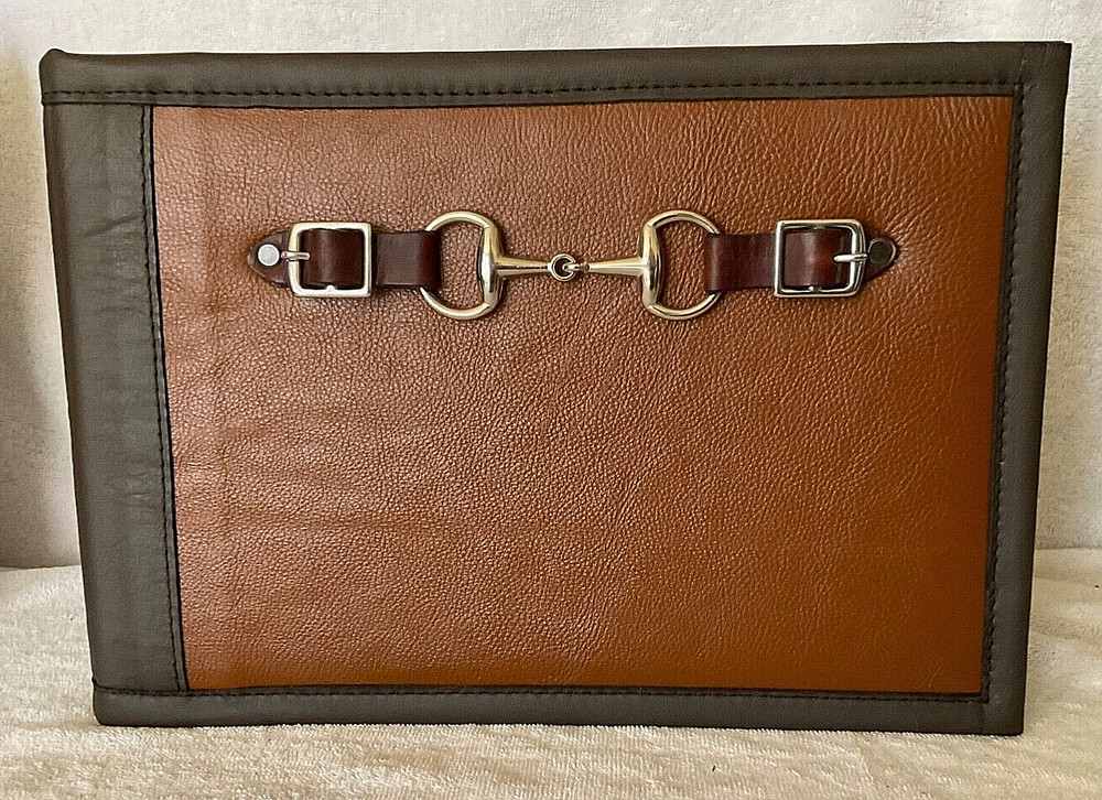 EQUINE SNAFFLE BIT 3 RING BINDER + 7 RING CHECKBOOK LEATHER OFFICE SET