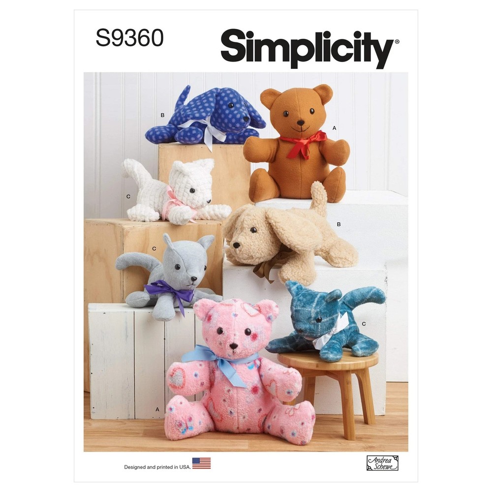 Simplicity 9360 Sewing Pattern for Stuffed Animals ~Puppy, Kitten, Bear New FF