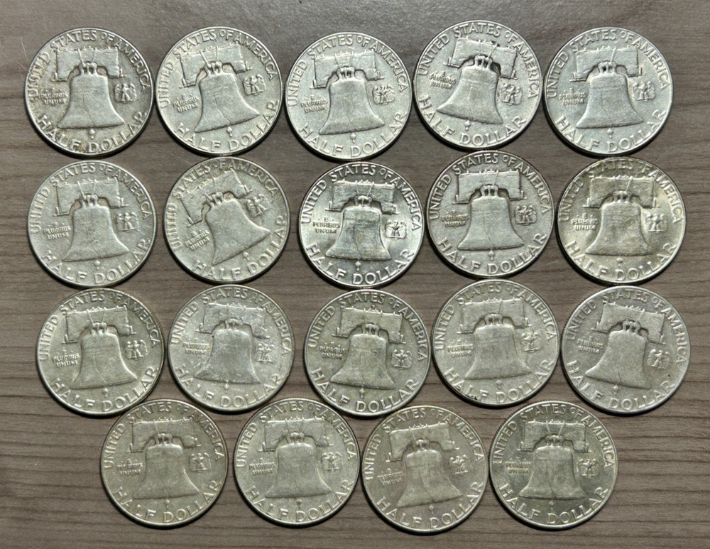 19 Franklin Half Dollar Lot 90% Silver $9.50 Face Value Assorted Date Condition