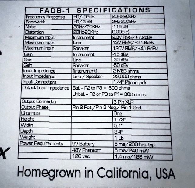 FatPro Tech FADB-1 Single Channel Active DIrect Box