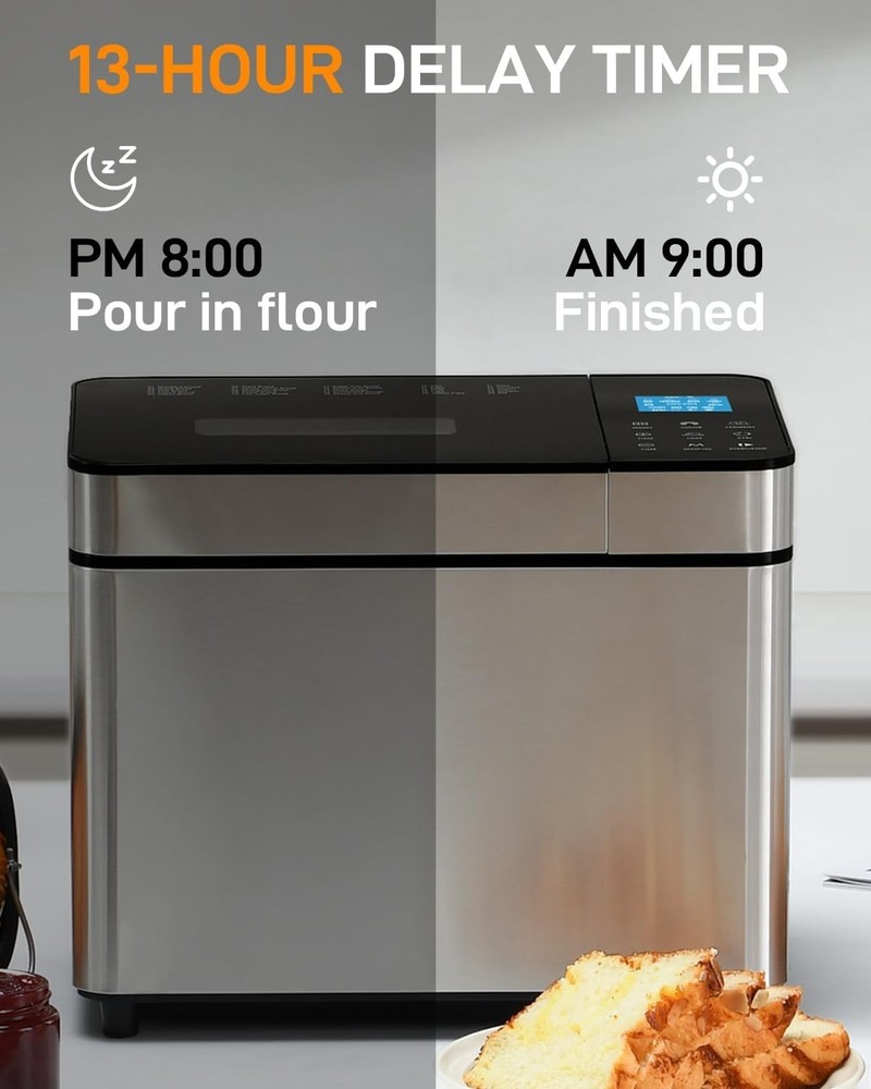 Automatic Bread Maker 2lb, 25-IN-1,Touch Screen, Visible Lid, Auto Nut Dispenser