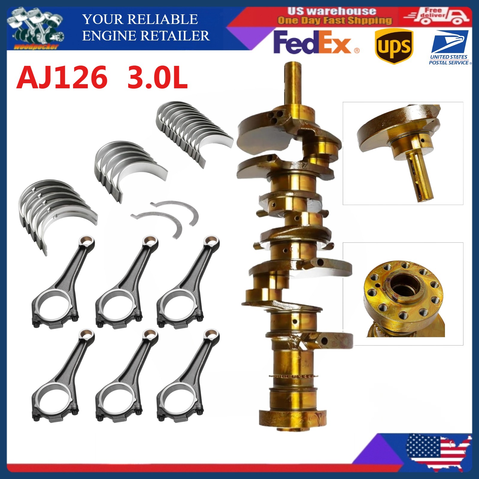 AJ126 Engine Crankshaft Rods & Bearing For Jaguar Land Rover Range Rover 3.0L V6