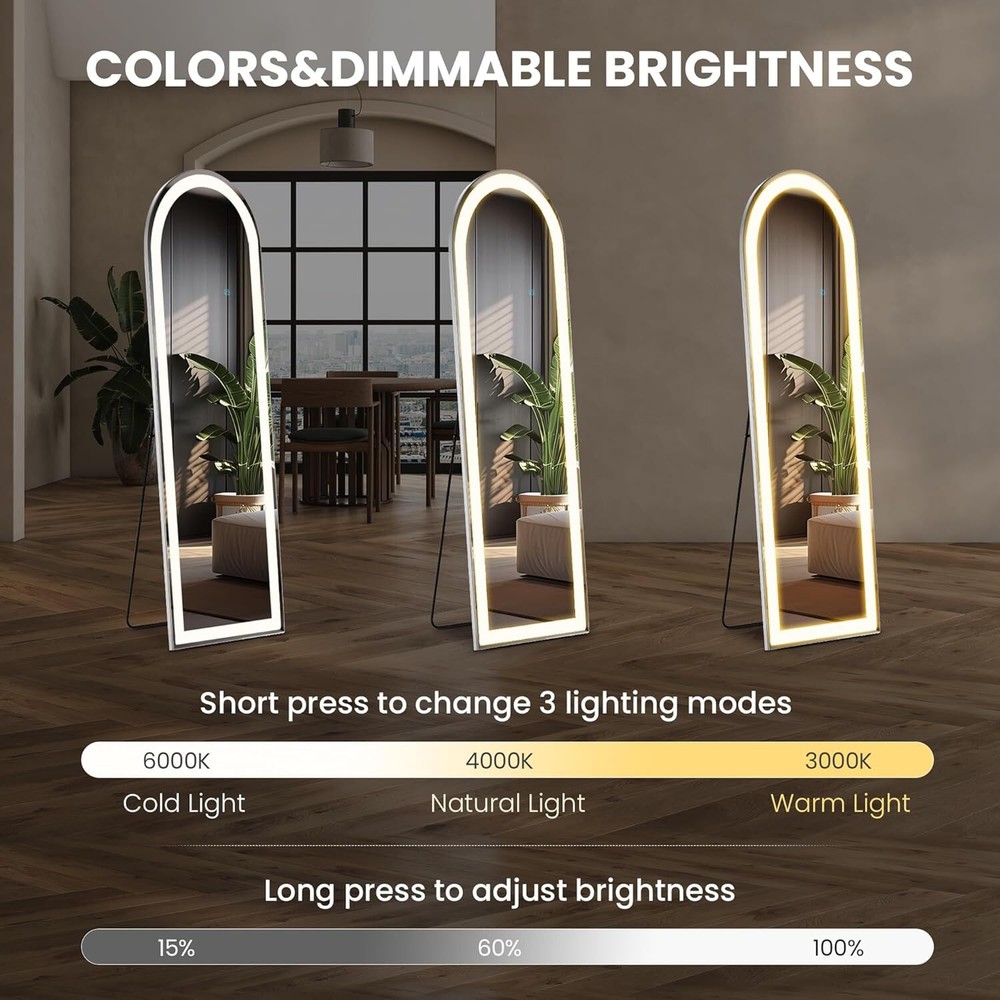 Mirror Full Length Standing Mirror with LED Lights Lighted Floor Standing Mirror