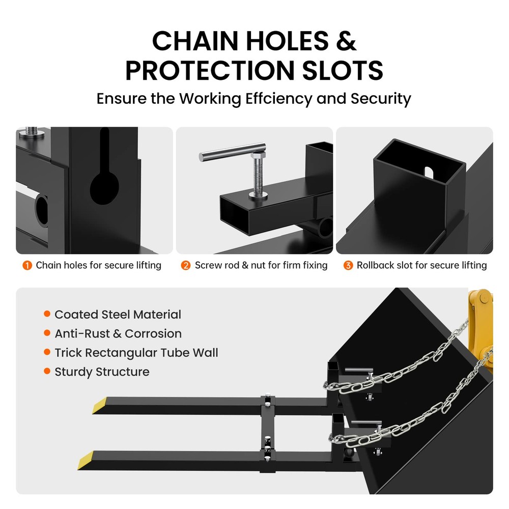 ✨60" 1500lbs Clamp on Pallet Forks Fork Rack with Adjustable Stabilizer Bar