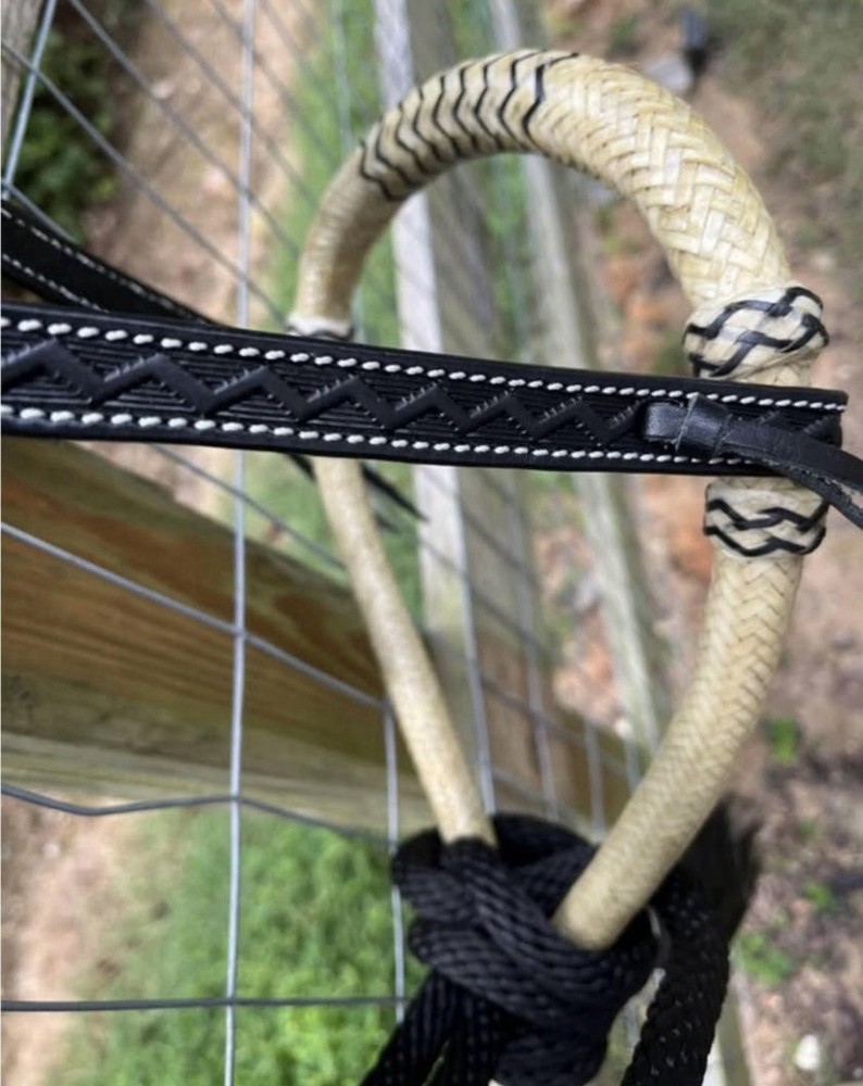 Black Bitless Hackamore Rawhide Bosal Mecate Complete Set New Horse Tack
