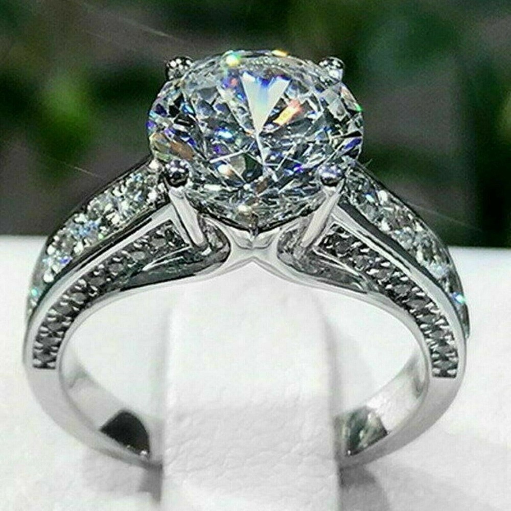 Lab-Created 3.10 Ct Round Cut White Diamond Engagement Ring 925 Sterling Silver