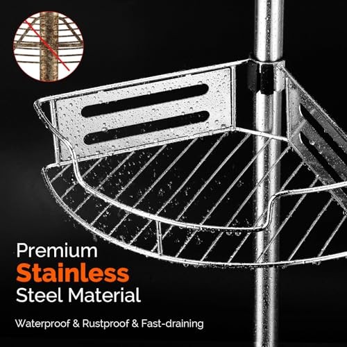 Corner Shower Caddy Tension Pole: Quick Installation 4-Tier Rustproof A-silver
