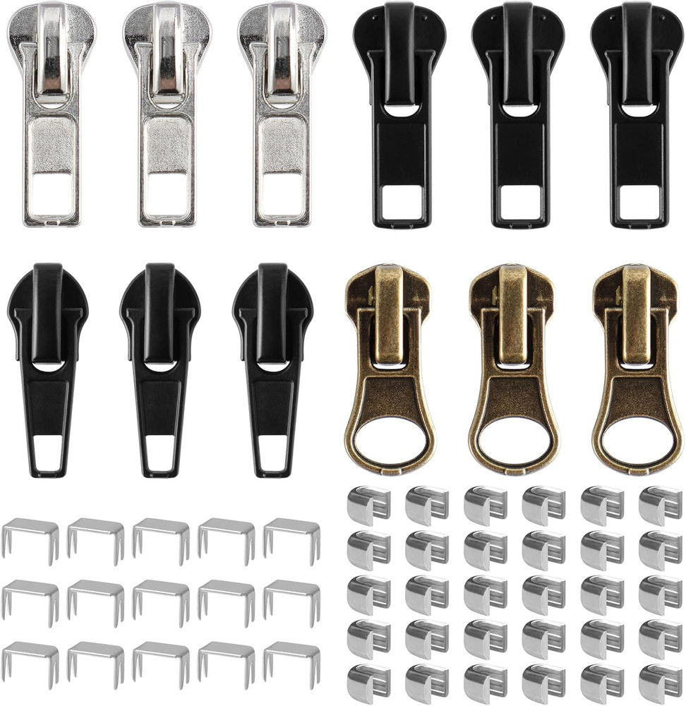 12 Pcs Zipper Repair Kit, #5 Lockable Sliders, Zipper Pull Replacement, Bottom