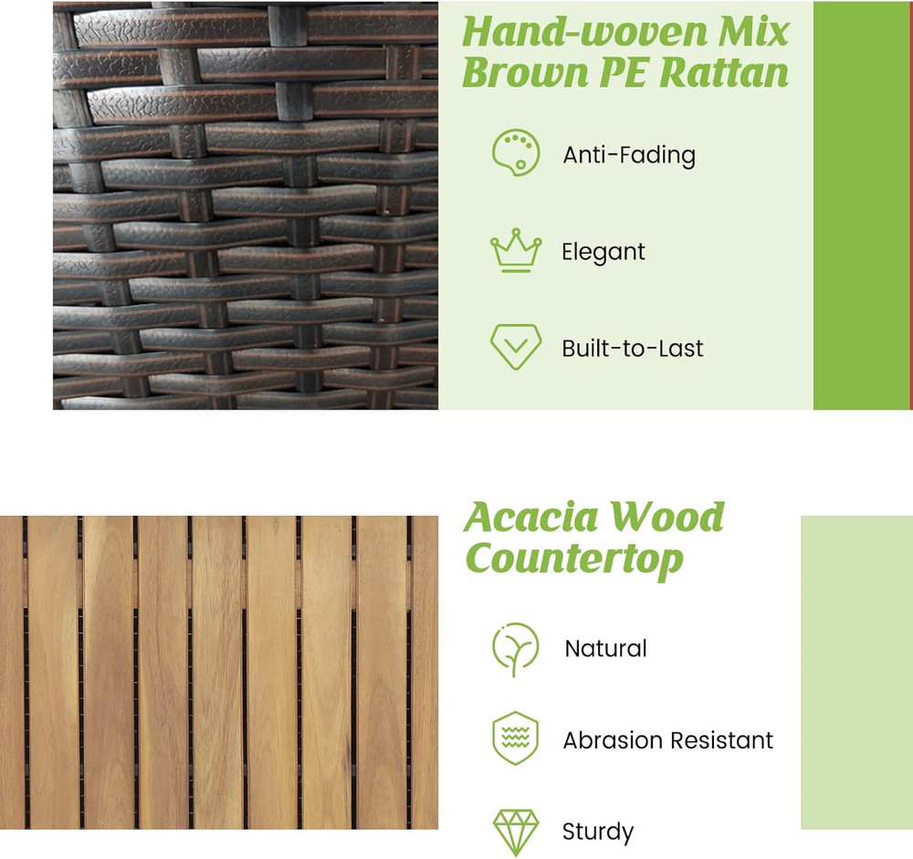 134 Gallon Rattan Deck Box with Solid Wood Top & Effortless Pneumatic Rod