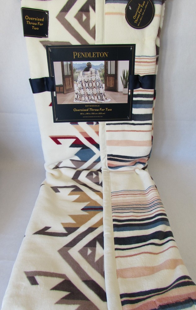Pendleton Designer Throw Blanket For Two 60" X 80" Reversible Oversized Cream