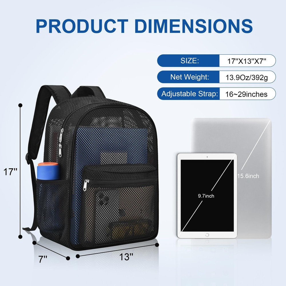 Heavy Mesh Backpack with Rain Cover,See Through Mesh Backpack for School,Beac...