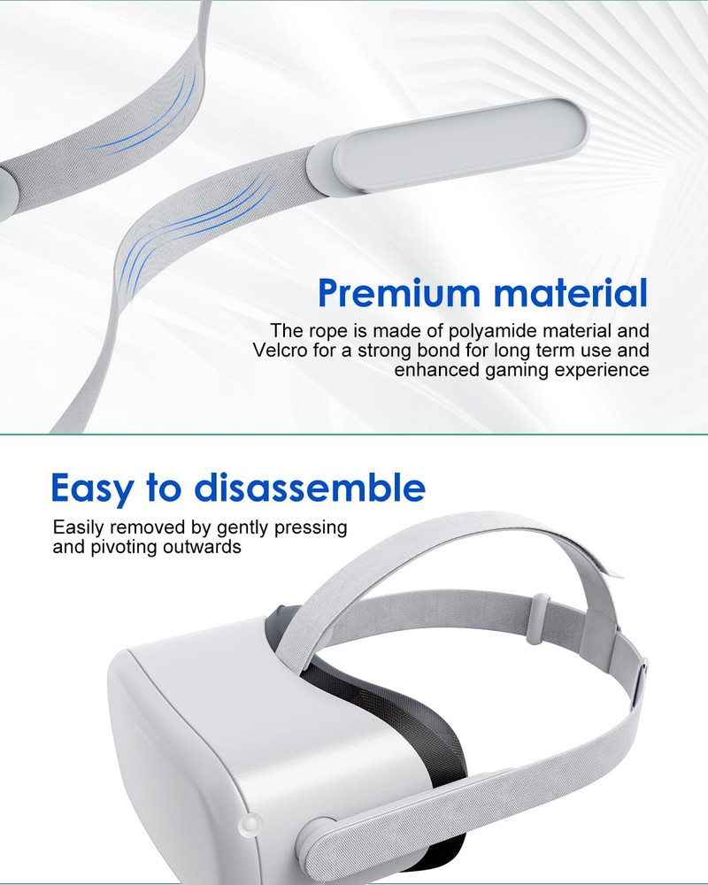 Original Replacement Head Strap for Meta Quest 2 Headset, with 2 Pair Thumb Grip