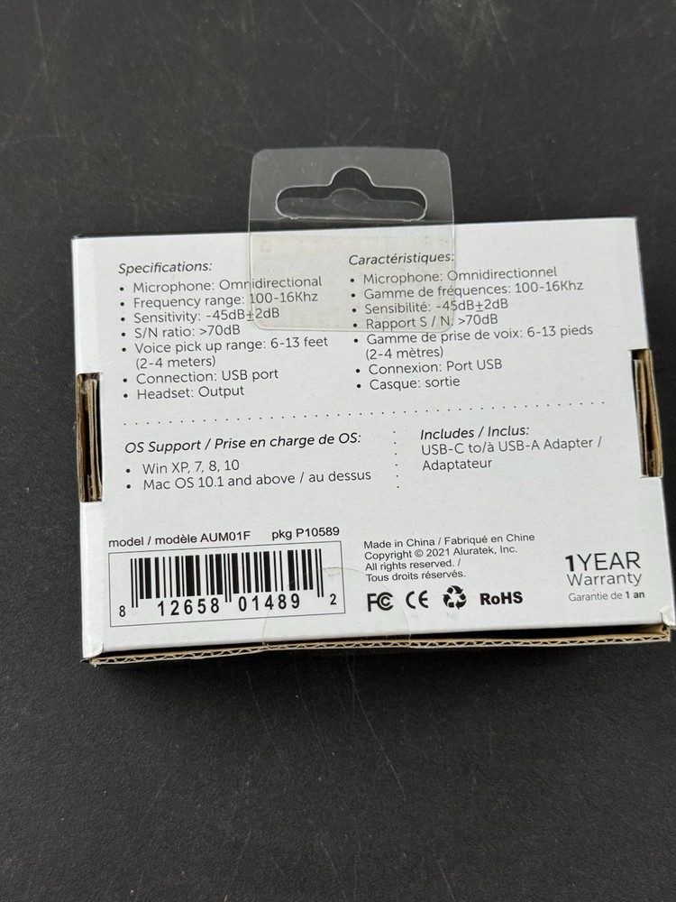 Aluratek AUM01F Omnidirectional USB Microphone With Mute Button