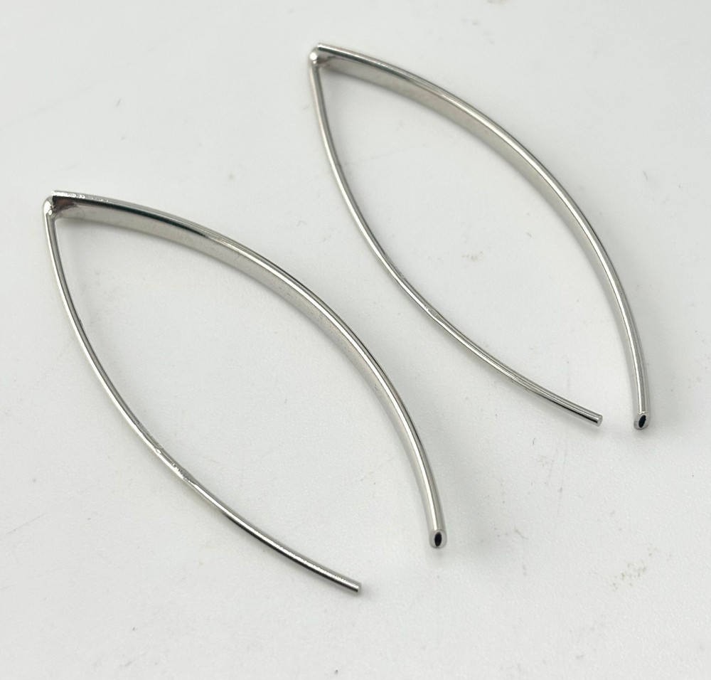 Rhodium Plated Flat Long Wire Earrings