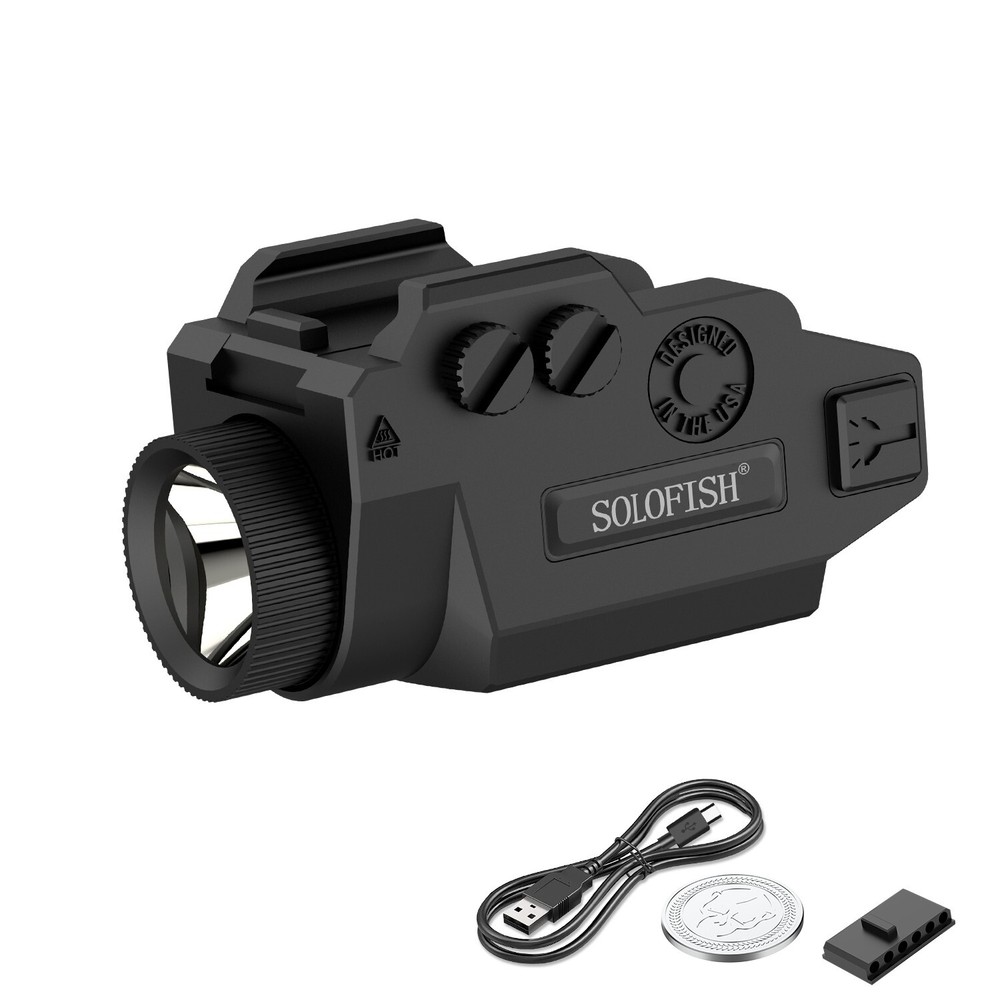 SOLOFISH 650 Lumens Flashlight Rechargeable Strobe Light for Pistol Picatinny