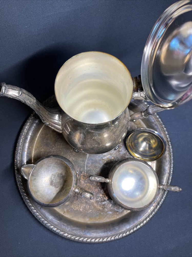 WM Rogers Silverplate POLISHED Coffee/Tea Service Set Pot/Creamer/Sugar/Tray
