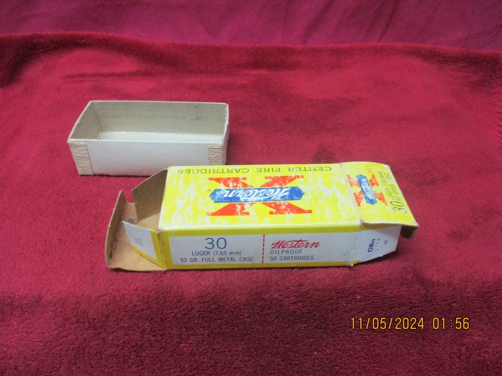 Vintage Western-X, 30 Luger(7.65mm) , Ammo Box, (EMPTY)