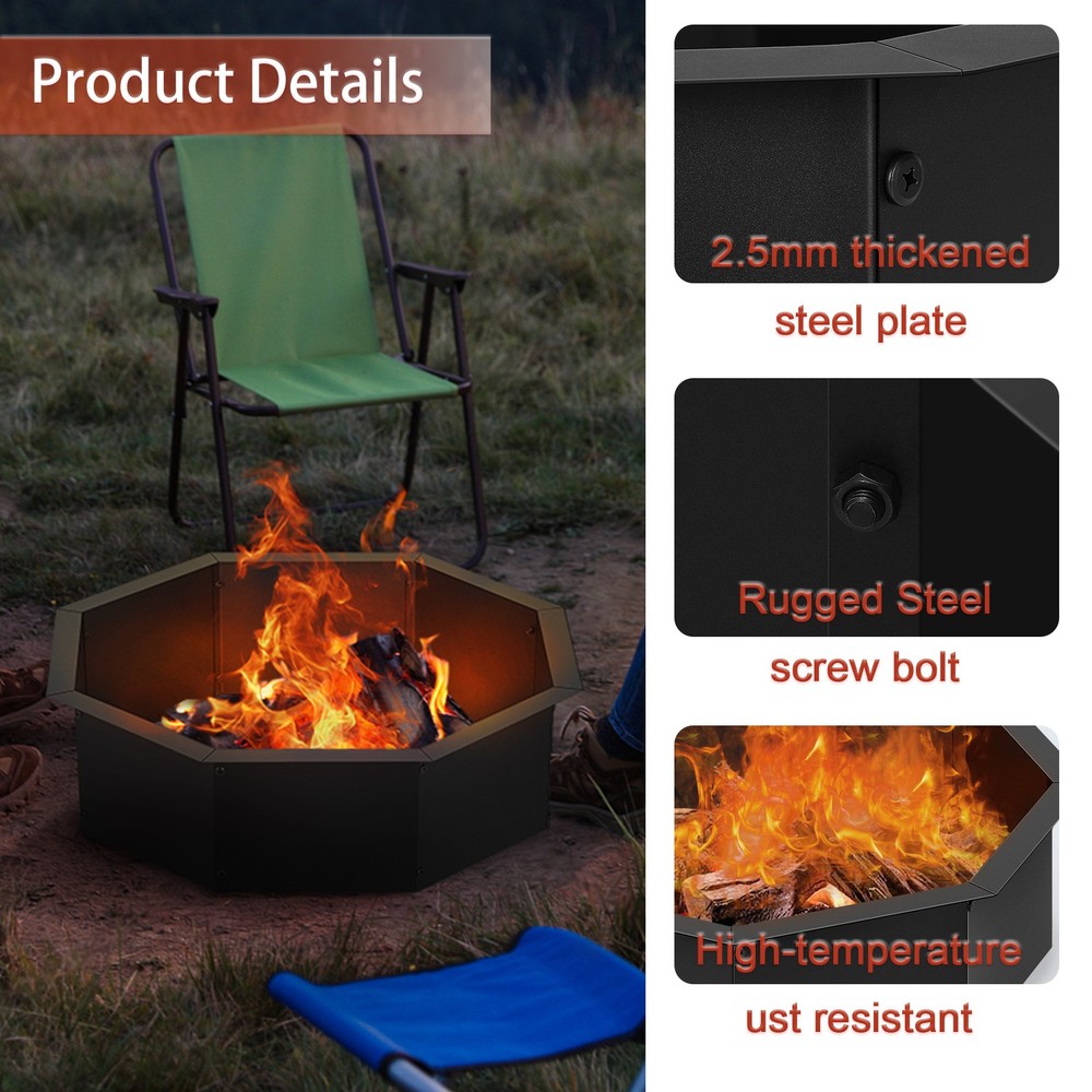 30 Inch Fire Pit for Outside Wood Buring,Heavy Duty Matel Campfire Ring for Yard