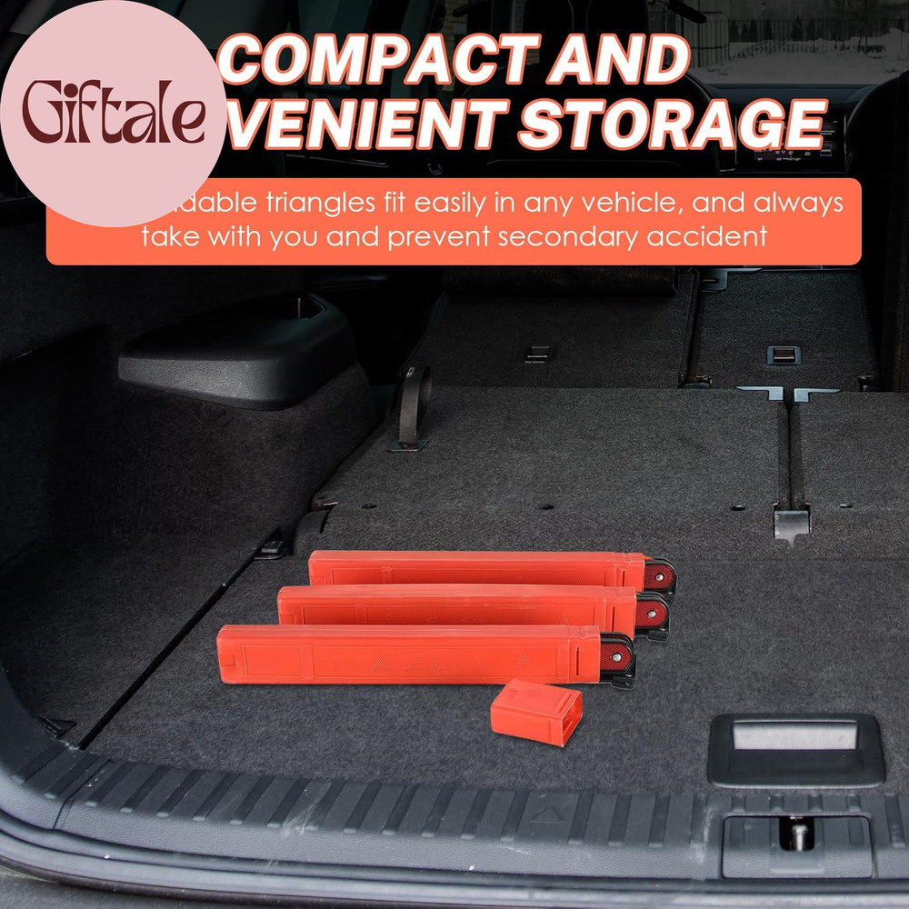 3 Pack Emergency Warning Triangles, Reflective Roadside Safety Triangle Kit with