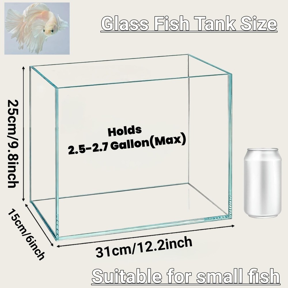 3 Gallon Glass Fish Tank, Small Betta Fish Aquarium, Ultra Clear Rectangular ...