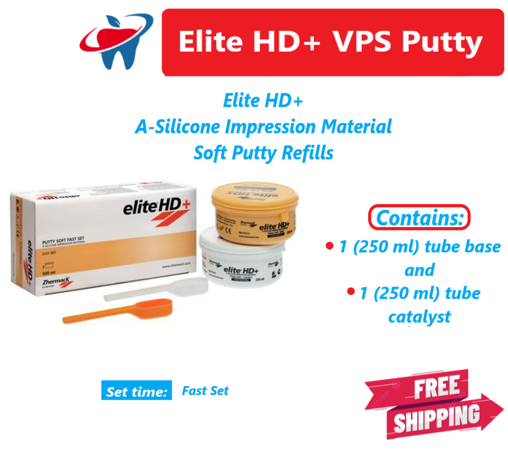 Dental Elite HD+ A-Silicone Impression Putty, Soft Fast / Regular Set, 500ML