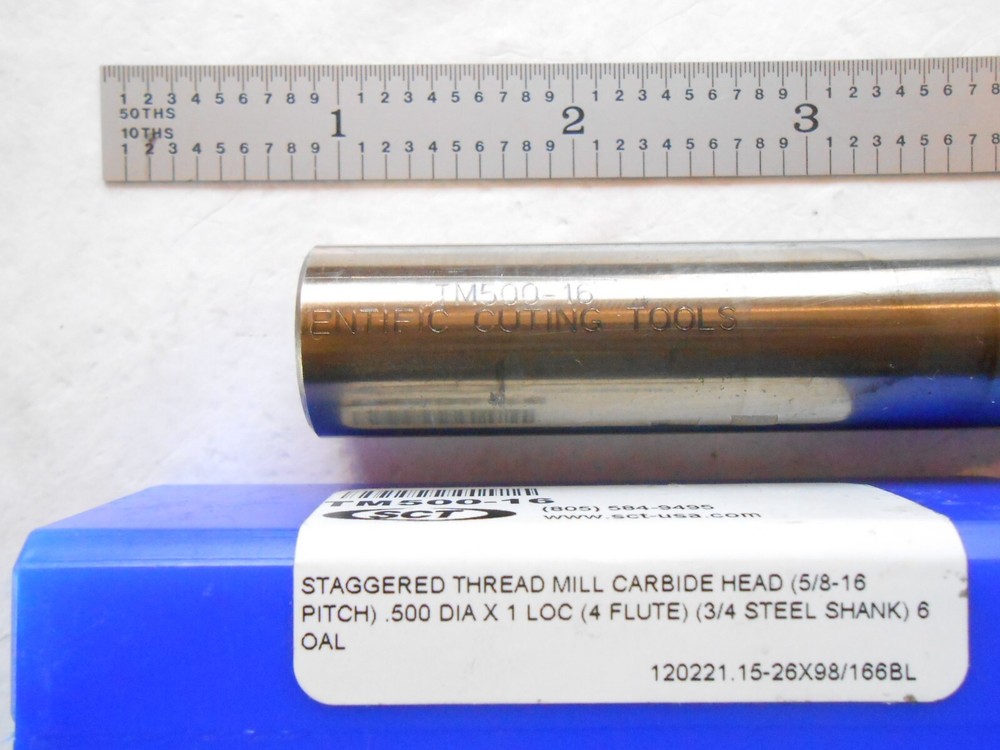 NEW SCT USA 5/8-16 TPI, INTERNAL & EXTERNAL 4 FL. SOLID CARBIDE HEAD THREAD MILL