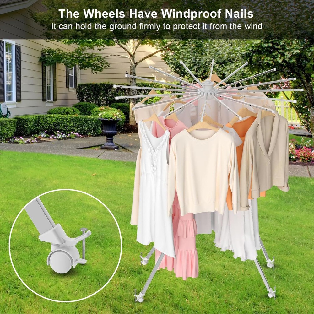 Octopus Clothes Drying Rack w/4 Pulleys Adjustable Laundry Foldable 16 pcs Rack