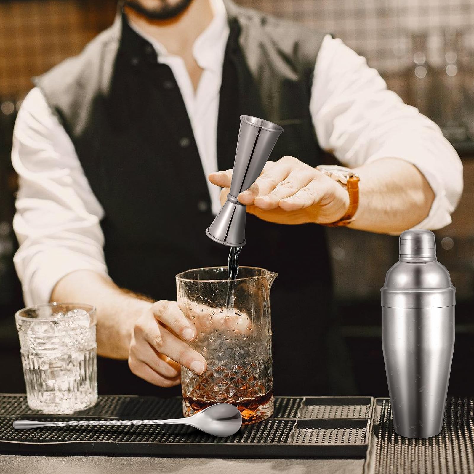 BARsics Bartending 2 inches (W) x 2 (L) x 5 (H), Silver