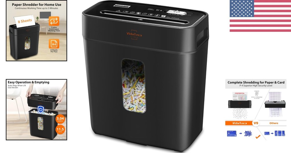 High-Security 8-Sheet Shredder – Effortless Emptying and User-Friendly Design