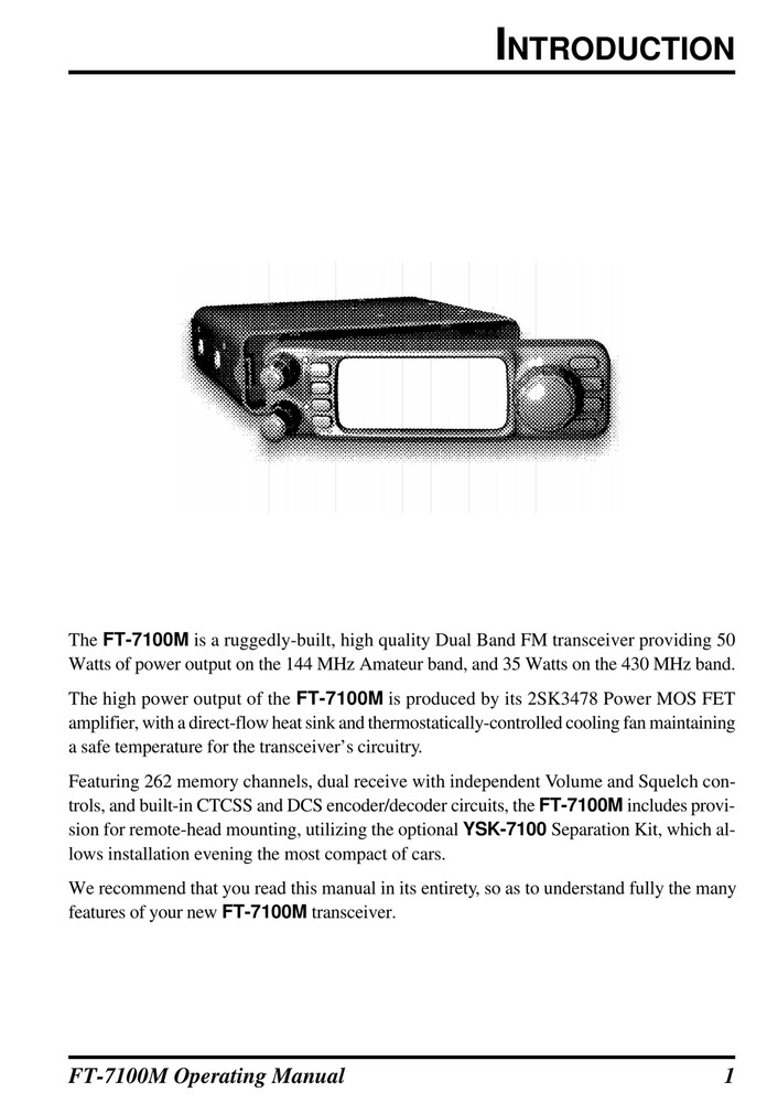 Yaesu FT-7100M — Operating Manual Guide Reference — 60 Pages — Half Size 5.5x8.5