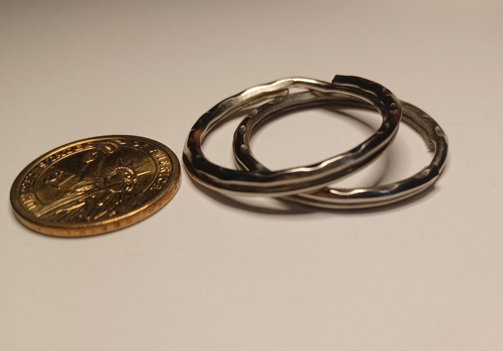 (2) Silver 1.5 Inch(37mm) Hammered Style Split Ring Key Rings Key Holders