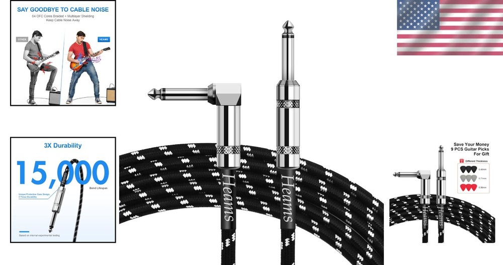 High-Quality 10 FT Guitar Cable - Perfect for Electric Instruments & Amplifiers