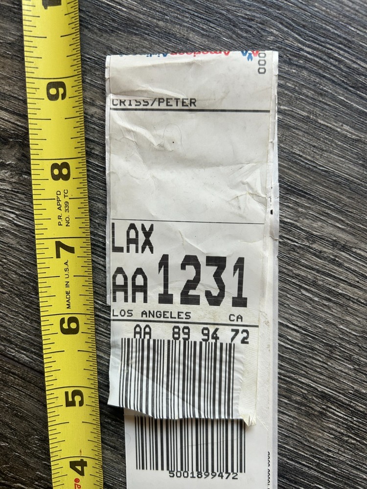 KISS Reunion Tour Concert PETER CRISS Luggage Tag American LAX Vintage Kiss A
