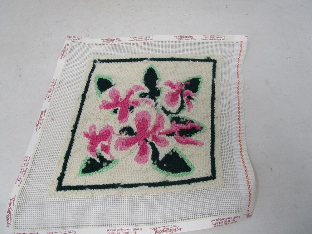 Needlepoint Pink Green Flowers