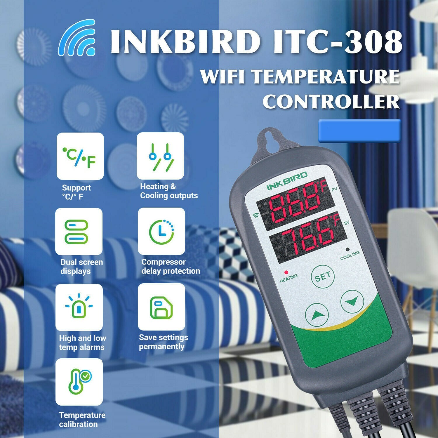 WiFi Thermostat Temperature Controller ITC-308 Seed Starter Brew Heater Cooler