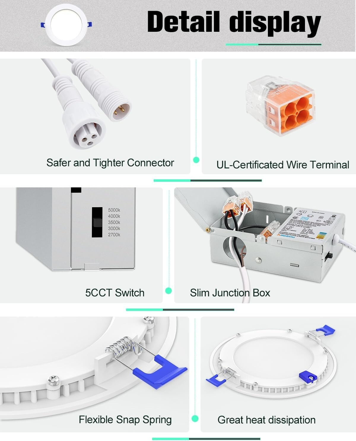 12 Pack 4 Inch 6 Inch 5CCT Ultra-Thin LED Recessed Ceiling Light Junction Box