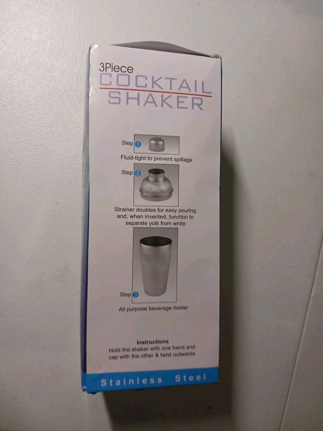 16 oz. TALL STAINLESS STEEL Martini Boston BAR SHAKER 3-Piece Cocktail Mixer Tin