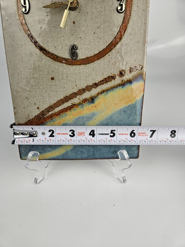 Signed Lauer Studio Pottery Wall Clock Ceramic Slab Art Clock TESTED