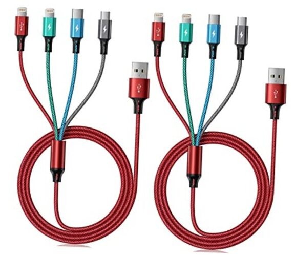 Multi Charging Cable 4A, Multi Charger Cable Nylon Braided 4 in 1 6ft red