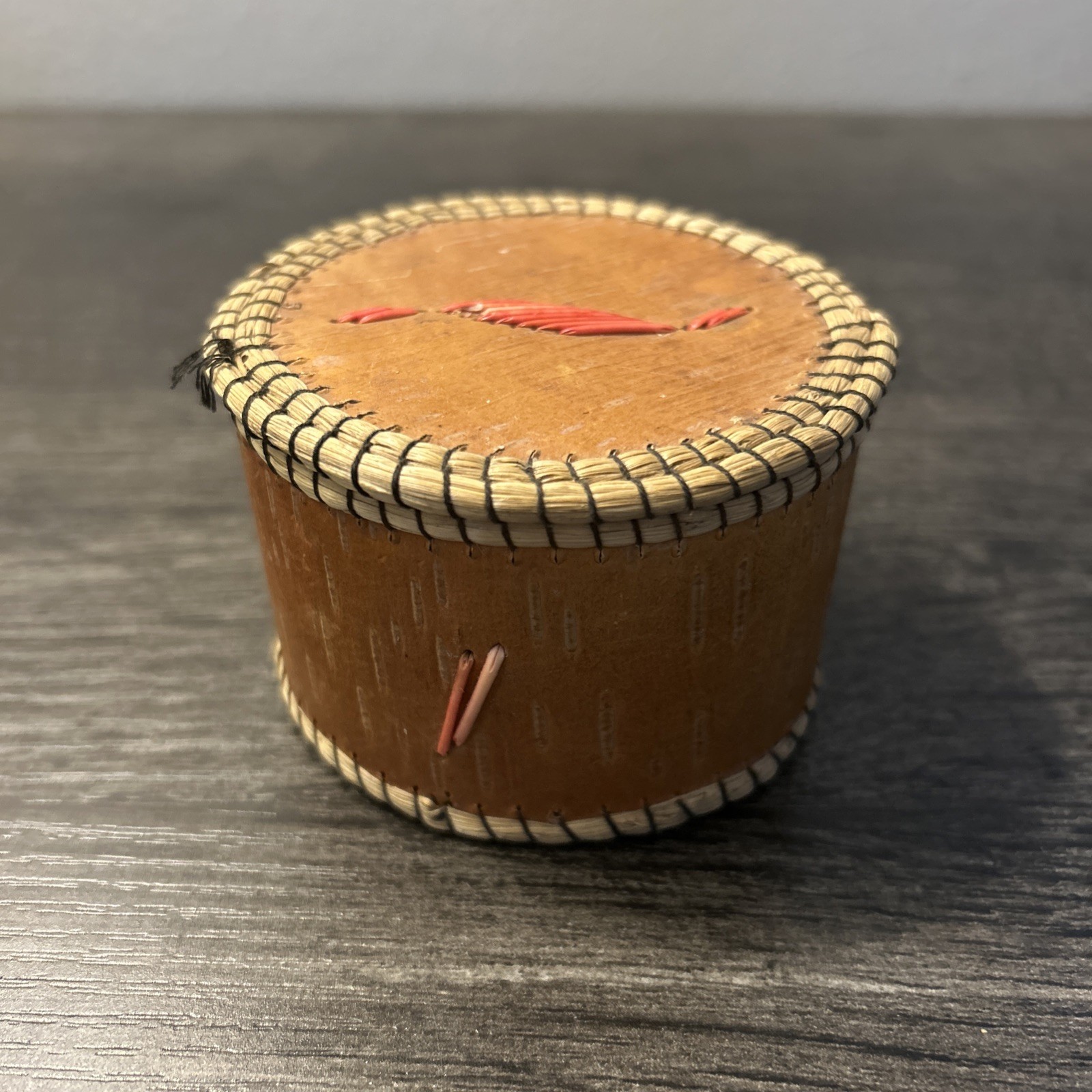 Vintage Native american Porcupine Quill Birch Bark Sweetgrass Basket