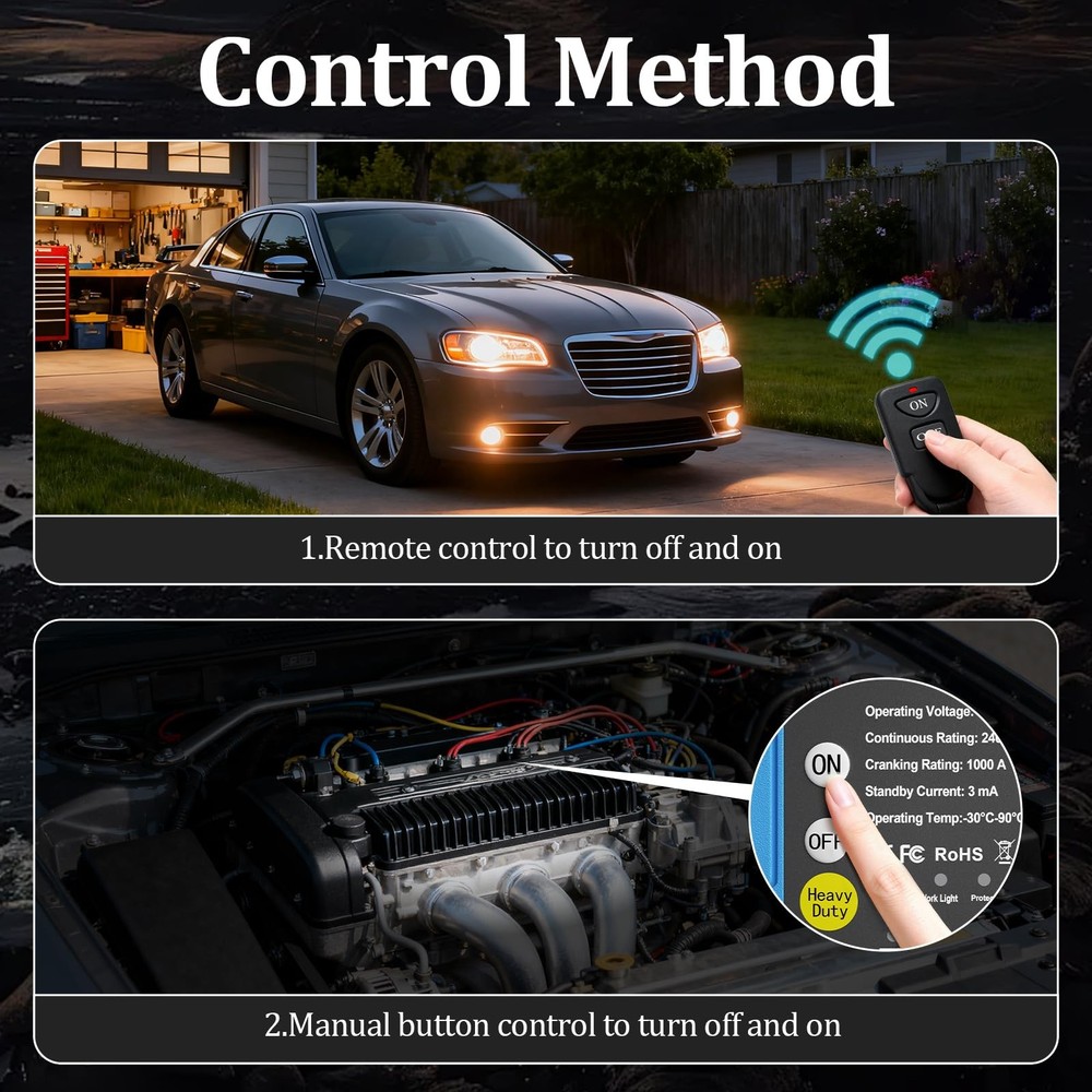 Remote Battery Disconnect Switch 12V, 240A, Kill for Car Prevent Black
