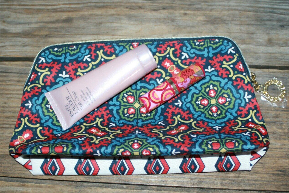 Estée Lauder 3pc LOT Soft Clean Cleanser Statement Rose Lipstick & Makeup Bag