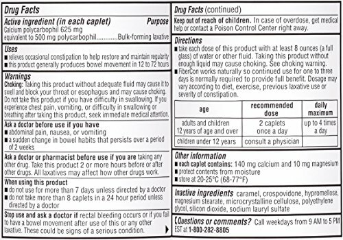 2 Pack Fibercon Fiber Therapy For Regularity Supplement 140 Caplets Each