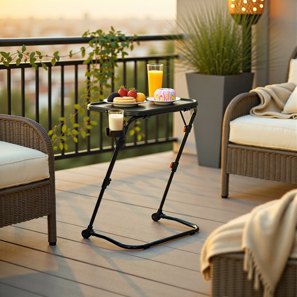 Adjustable Folding Table Portable Small Table Patio Camping/Backyard Black