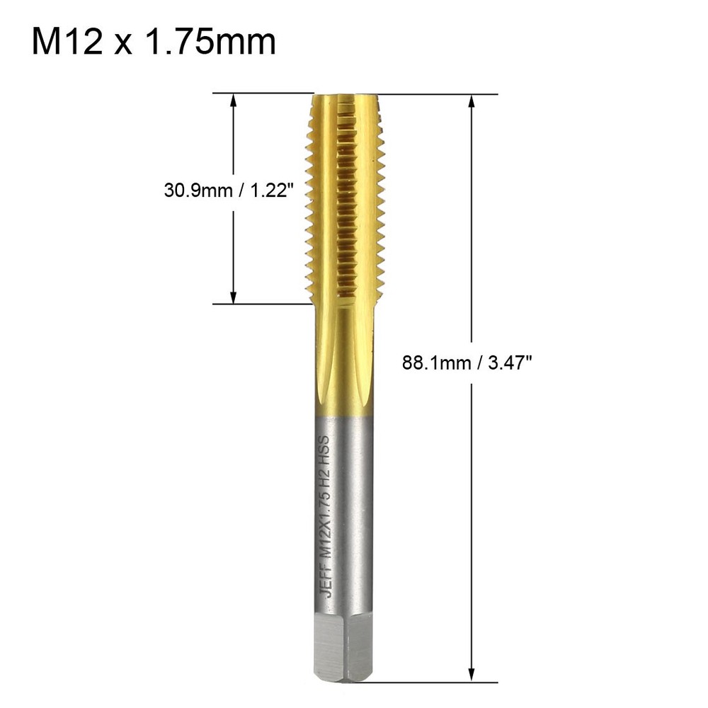 Metric Tap M12 x 1.75 H2 Right Hand Thread Plug Ti-coated for Threading