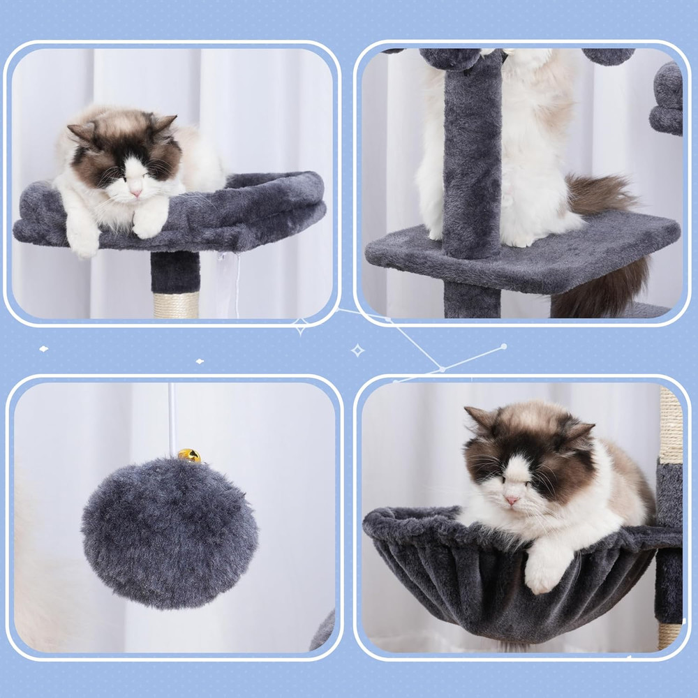 Cat Tree Tower, Scratching Posts with Removable Toys, Cozy Condo, Platform, Hamm