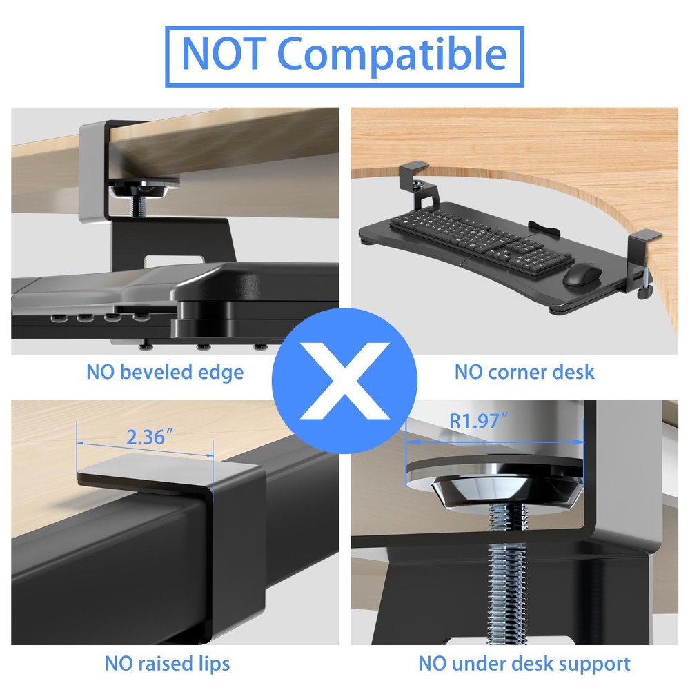 Keyboard Tray Under Desk Pull Out with C Clamp Mount Computer Keyboard & Mous...