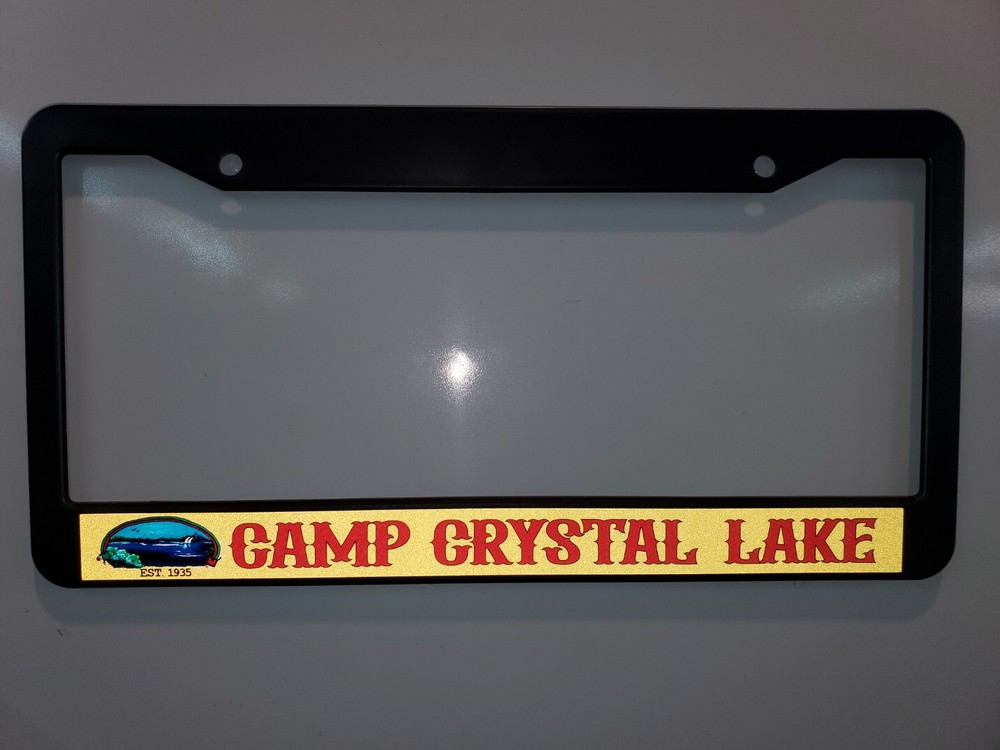 REFLECTIVE CAMP CRYSTAL LAKE BLACK plastic License Plate Frame